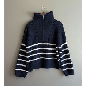 Abercrombie Fitch Size Medium Thick Chunky Sweater Womens Turtleneck M Blue Zip